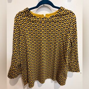 Boden Yellow and Navy Blue Geometric Blouse 3/4 Sleeve
